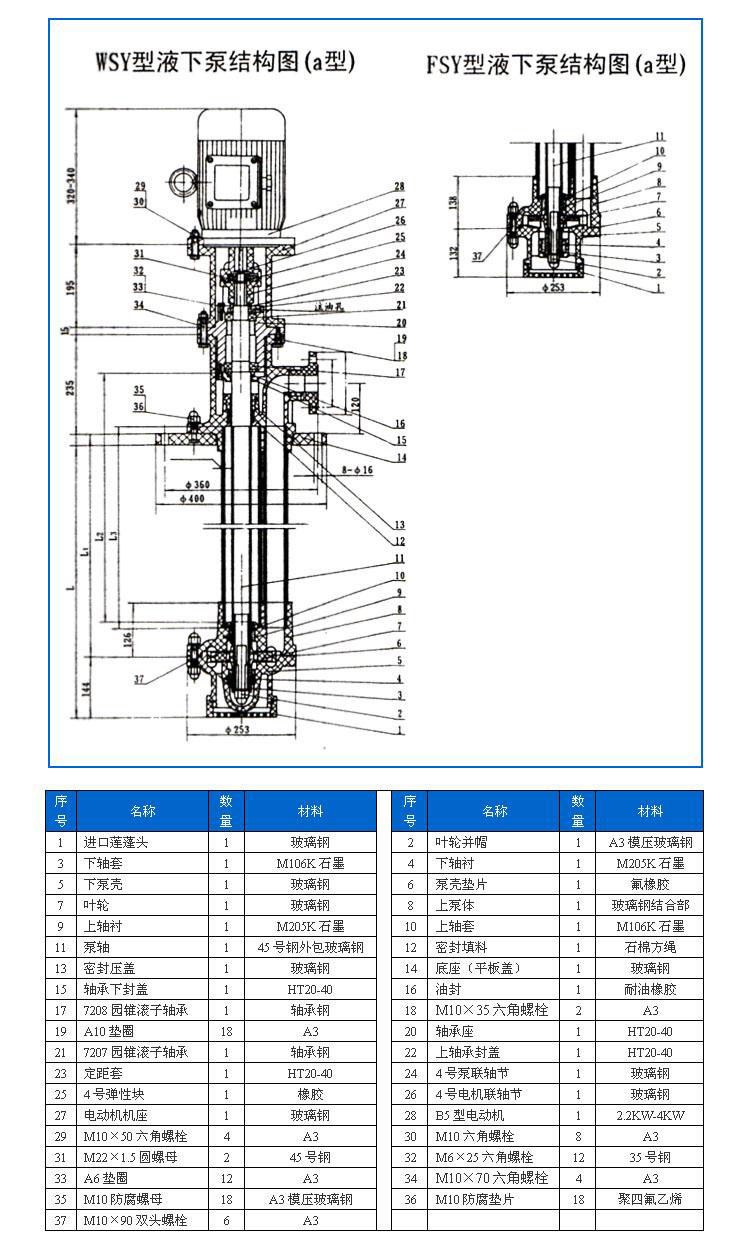 FSY型、WSY型立式玻璃鋼液下泵安裝尺寸圖