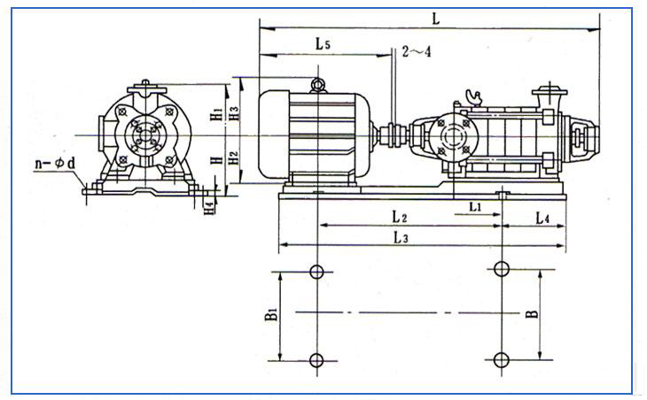 D、DG型臥式多級離心泵安裝結(jié)構(gòu)圖