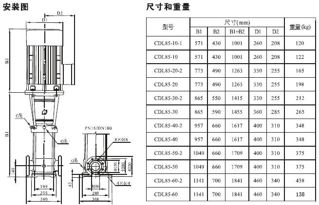 CDL型立式多級離心泵安裝尺寸圖